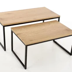 Garnero Arredamenti Set Tavolini|Set Tavolini-Set 2 tavolini da salotto stile industrial rovere miele acciaio nero Pai