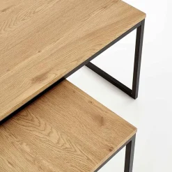 Garnero Arredamenti Set Tavolini|Set Tavolini-Set 2 tavolini da salotto stile industrial rovere miele acciaio nero Pai