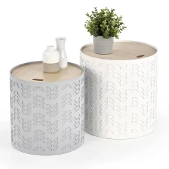 Garnero Arredamenti Set Tavolini|Set Tavolini-Set 2 tavolini da salotto rotondi bianchi opaco grigio Ennis