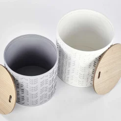 Garnero Arredamenti Set Tavolini|Set Tavolini-Set 2 tavolini da salotto rotondi bianchi opaco grigio Ennis