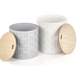 Garnero Arredamenti Set Tavolini|Set Tavolini-Set 2 tavolini da salotto rotondi bianchi opaco grigio Ennis