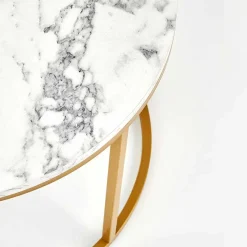 Garnero Arredamenti Set Tavolini|Set Tavolini-Set 2 tavolini rotondi da salotto effetto marmo bianco oro Lepi