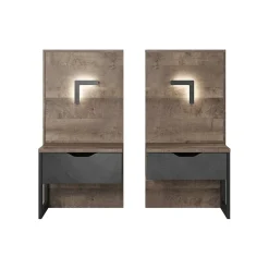 Garnero Arredamenti Comodini|Comò-Set comodini 52x100h cm con led grigio quercia Dable