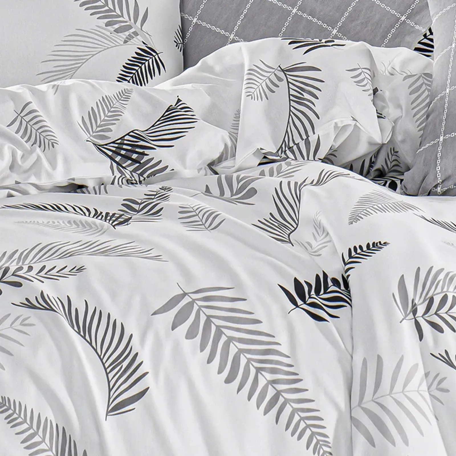 Garnero Arredamenti Copripiumini|Copripiumini-Set copripiumino matrimoniale e federe 220x240cm bianco grigio Ingrid