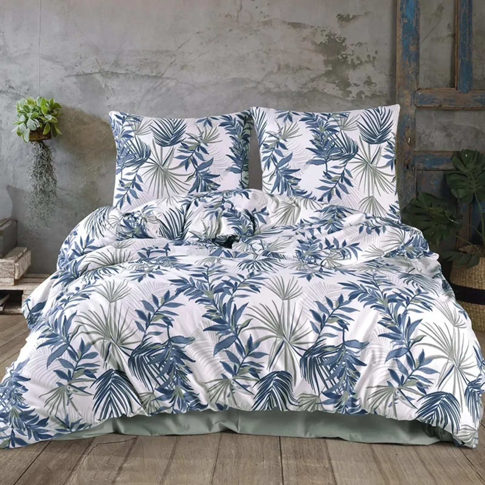 Garnero Arredamenti Copripiumini|Copripiumini-Set copripiumino matrimoniale e federe 220x240cm verde blu Himba