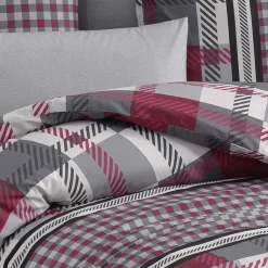 Garnero Arredamenti Copripiumini|Copripiumini-Set copripiumino matrimoniale oversize e federe a quadretti 240x260cm rosso grigio Doroty