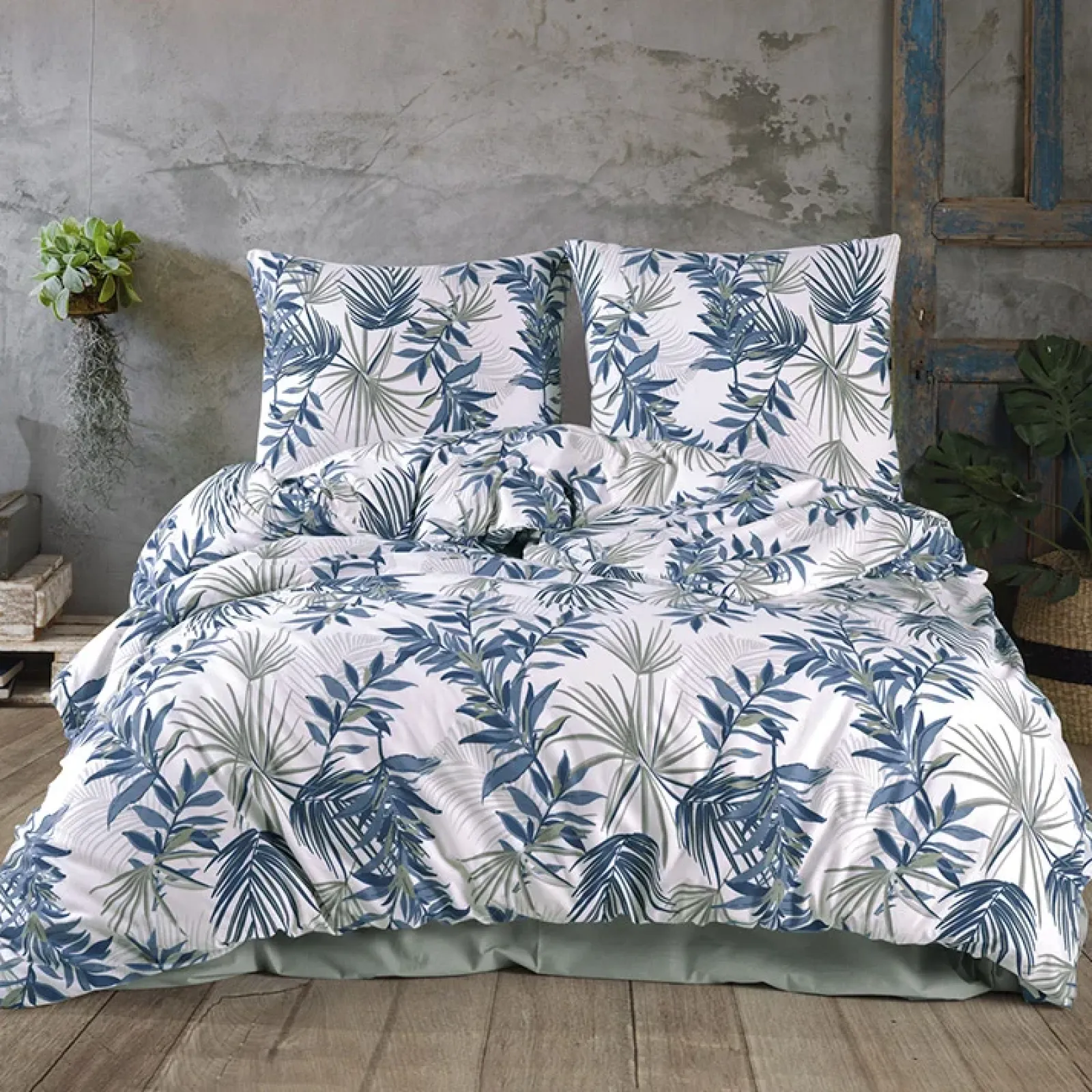 Garnero Arredamenti Copripiumini|Copripiumini-Set copripiumino matrimoniale oversize e federe 240x260cm verde blu Himba