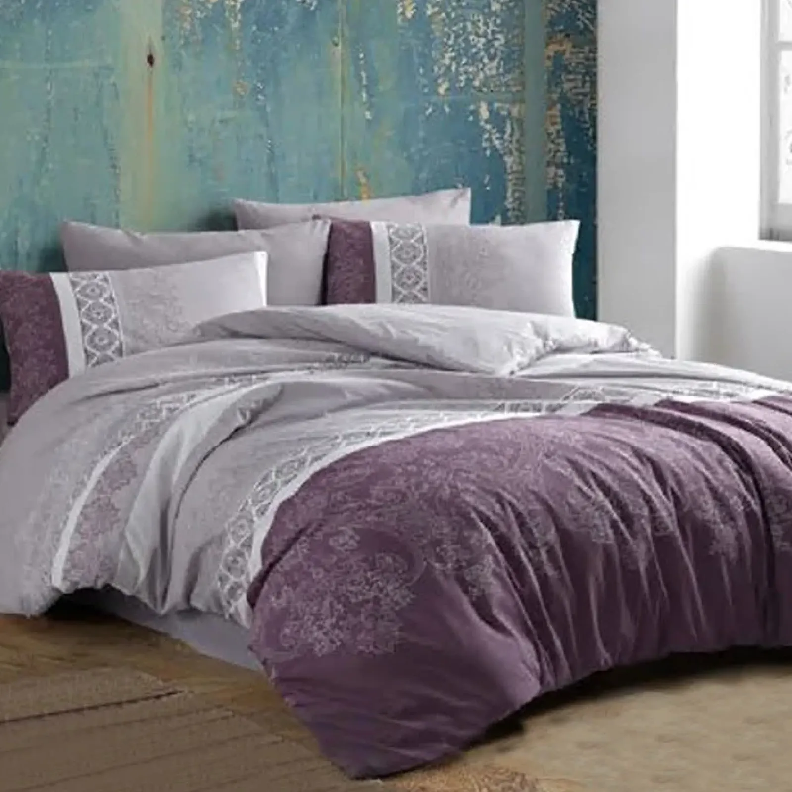 Garnero Arredamenti Copripiumini|Copripiumini-Set copripiumino matrimoniale oversize e federe 240x260cm lilla viola Sarah