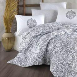 Garnero Arredamenti Copripiumini|Copripiumini-Set copripiumino moderno singolo e federa 140x220cm bianco grigio Meriel