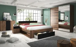 Garnero Arredamenti Comodini|Comò-Set due comodini 46x56h cm moderni rovere scuro e nero Lisbona Gihome®