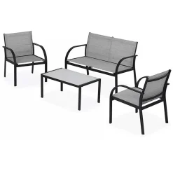 Garnero Arredamenti Salotto Da Giardino-Set giardino 2 poltrone, divano e tavolino in textilene grigio Neiva