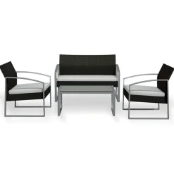 Garnero Arredamenti Salotto Da Giardino-Set giardino 2 poltrone, divano e tavolino in rattan grigio Luca Antracite