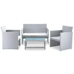 Garnero Arredamenti Salotto Da Giardino-Set giardino 2 poltrone, divano e tavolino in rattan Mara Bianco