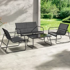 Garnero Arredamenti Salotto Da Giardino-Set giardino relax 75x45cm 2 sedie divano e tavolino acciaio grigio Eden
