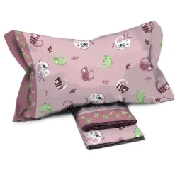 Garnero Arredamenti Set Lenzuola|Set Lenzuola-Set lenzuola letto singolo per bambini in cotone con camaleonti rosa Cantuccio