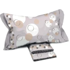 Garnero Arredamenti Set Lenzuola|Set Lenzuola-Set lenzuola matrimoniali in cotone fantasia cerchi grigio Cream