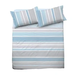 Garnero Arredamenti Set Lenzuola|Set Lenzuola-Set lenzuola matrimoniali  in cotone rigato azzurro grigio Sardina