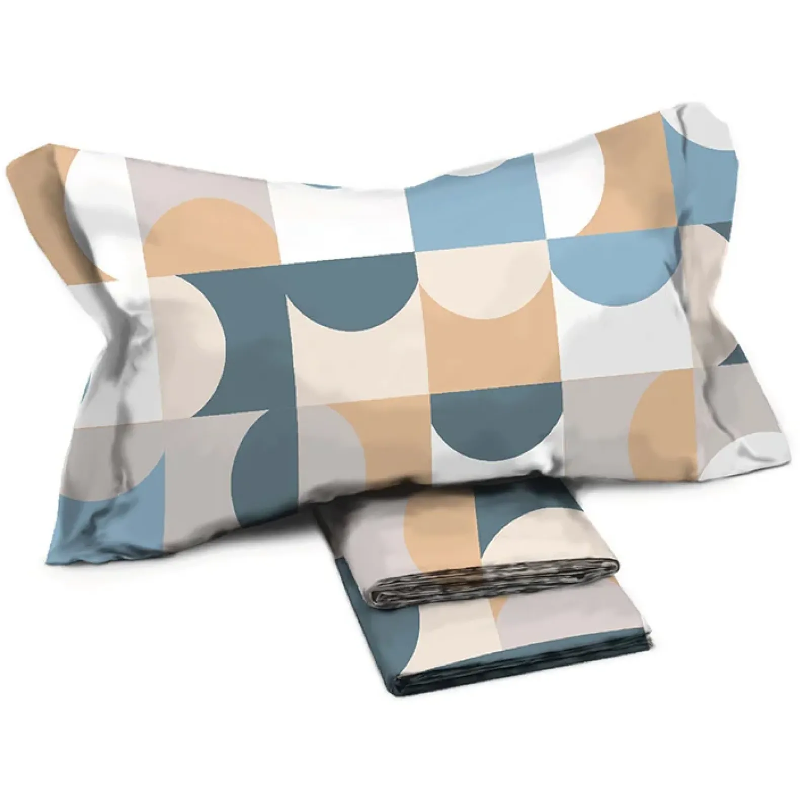 Garnero Arredamenti Set Lenzuola|Set Lenzuola-Set lenzuola matrimoniali in cotone semicerchio blu e giallo Brillant