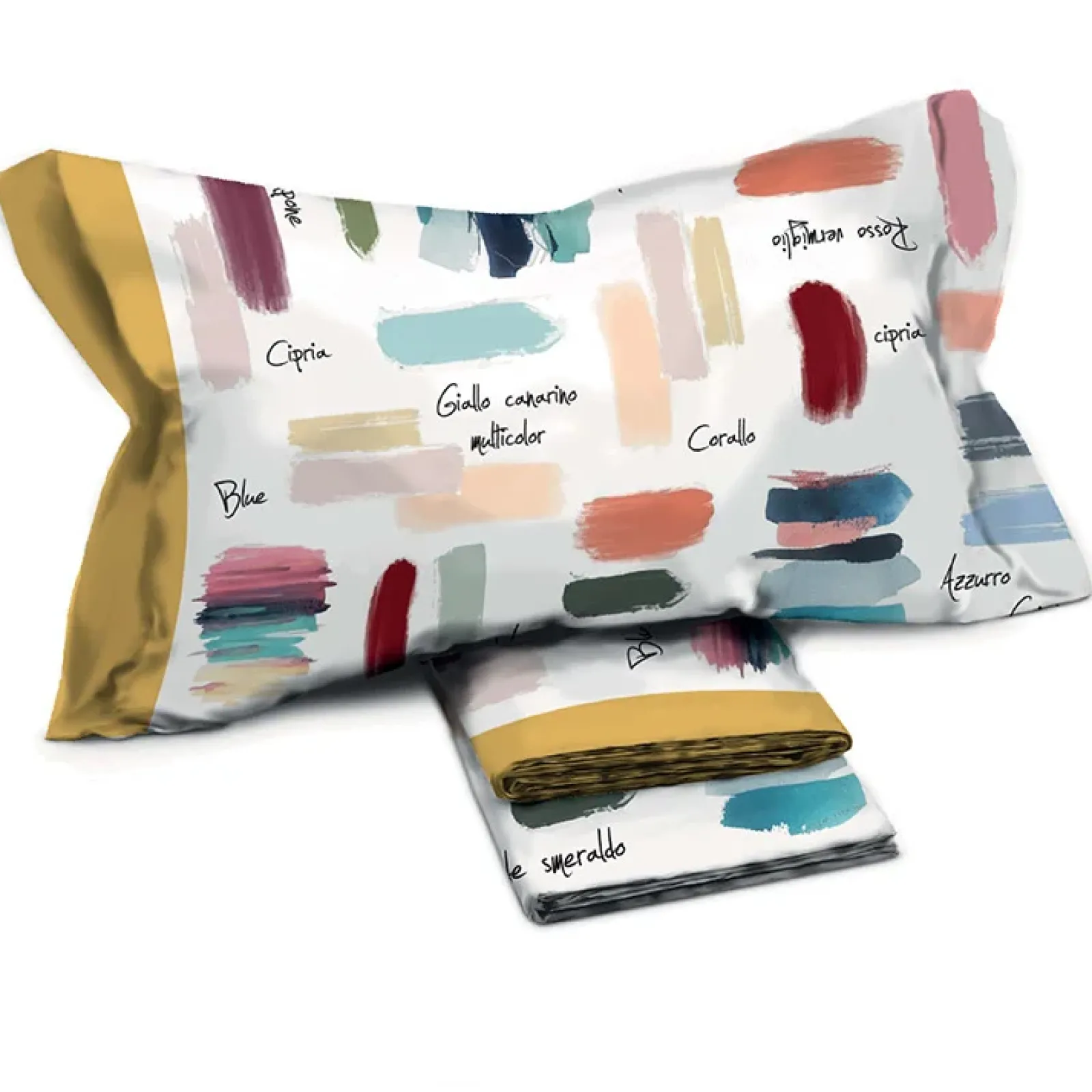 Garnero Arredamenti Set Lenzuola|Set Lenzuola-Set lenzuola una piazza e mezza in cotone fantasia bordo giallo Rombo