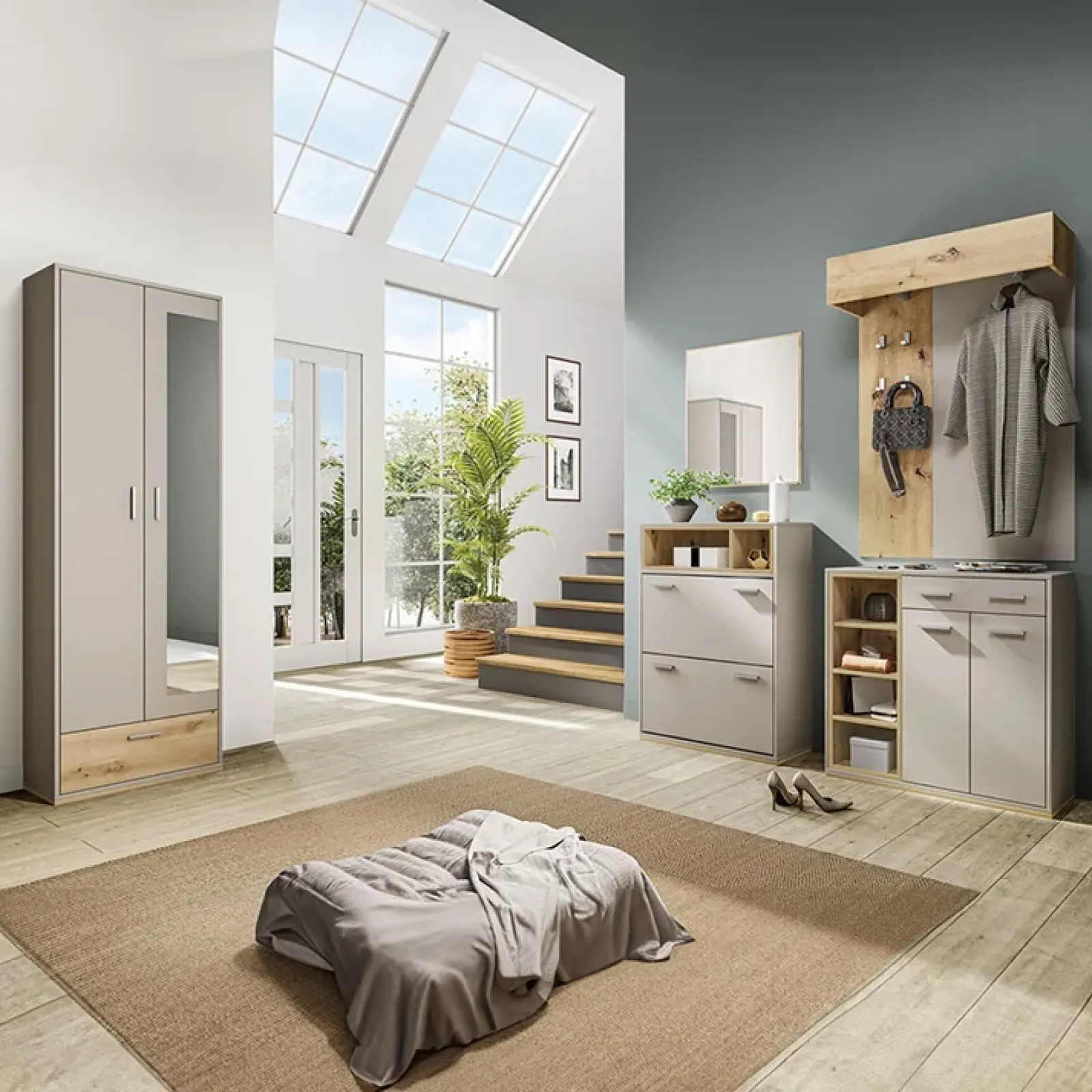 Garnero Arredamenti Mobili Ingresso-Set mobili ingresso 240x201h cm rovere naturale beige satinato Kenya