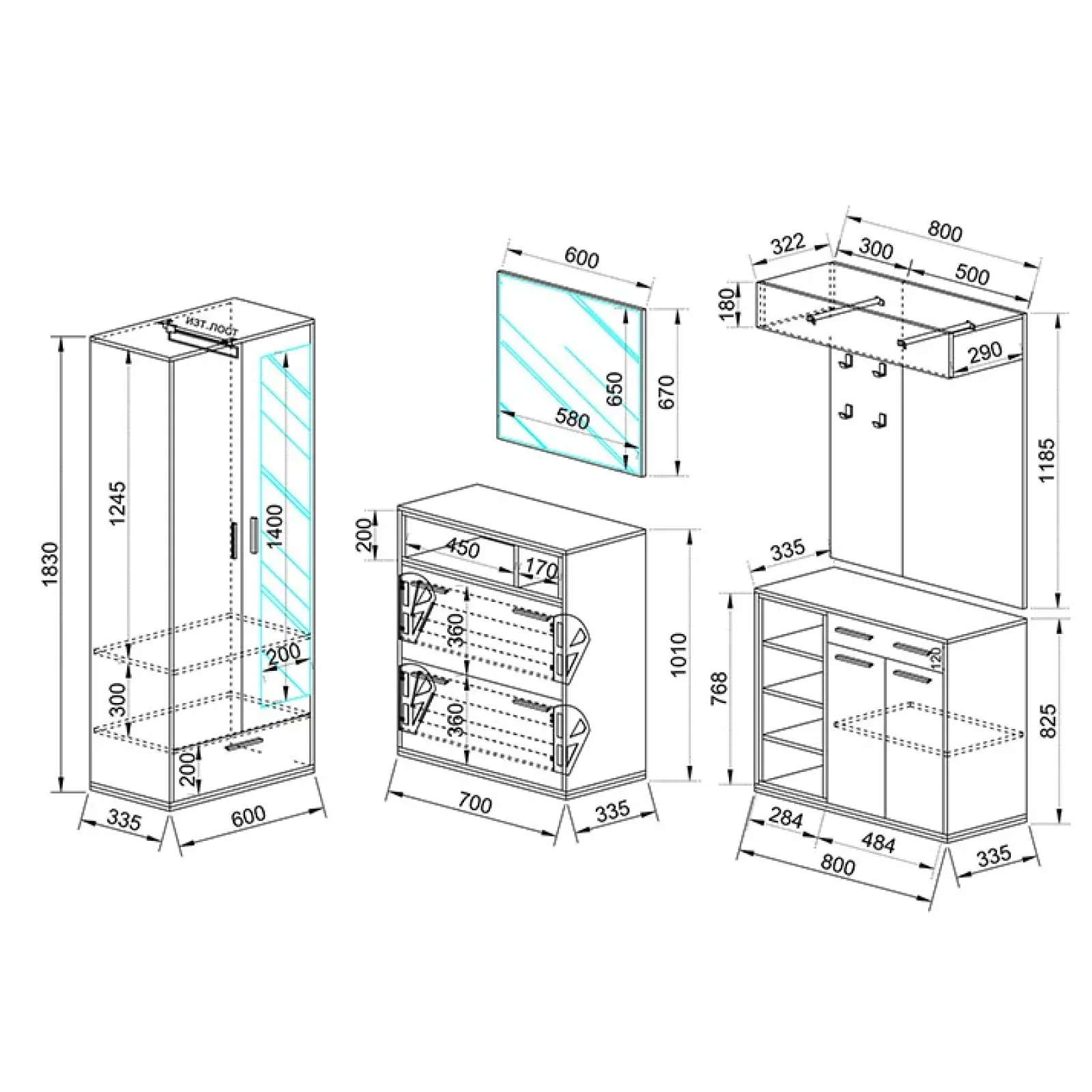 Garnero Arredamenti Mobili Ingresso-Set mobili ingresso 240x201h cm rovere naturale beige satinato Kenya