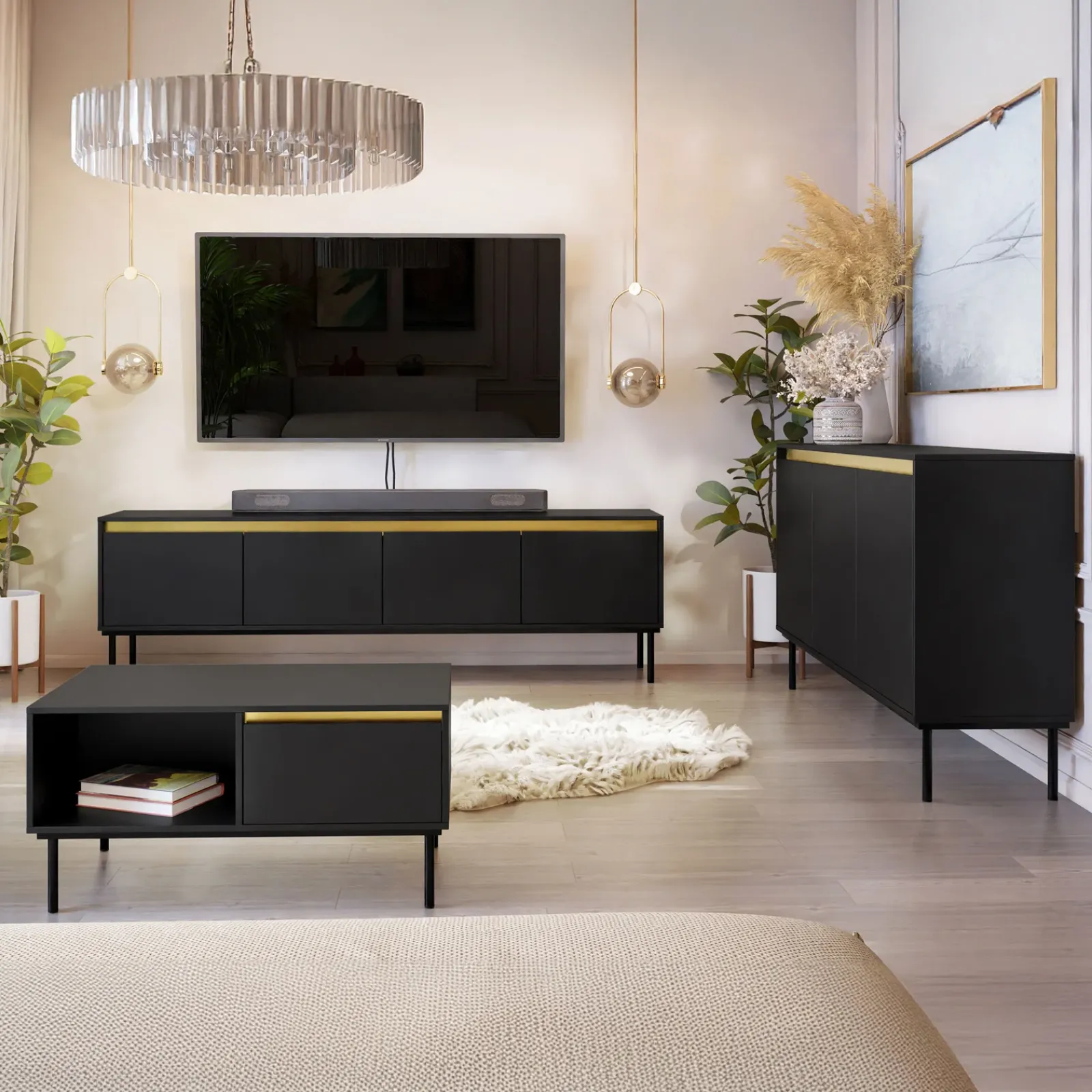 Garnero Arredamenti Set Mobili Soggiorno Completo-Set mobili soggiorno completo nero oro Praga