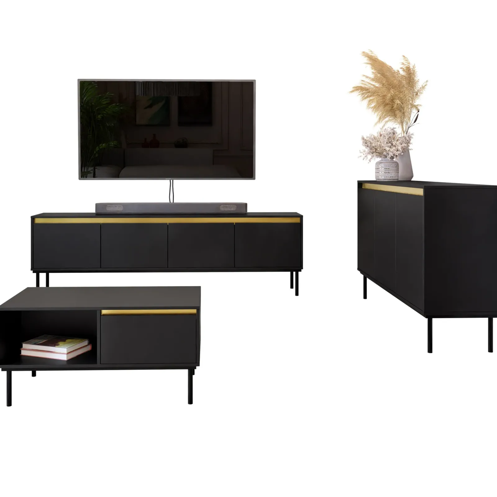 Garnero Arredamenti Set Mobili Soggiorno Completo-Set mobili soggiorno completo nero oro Praga