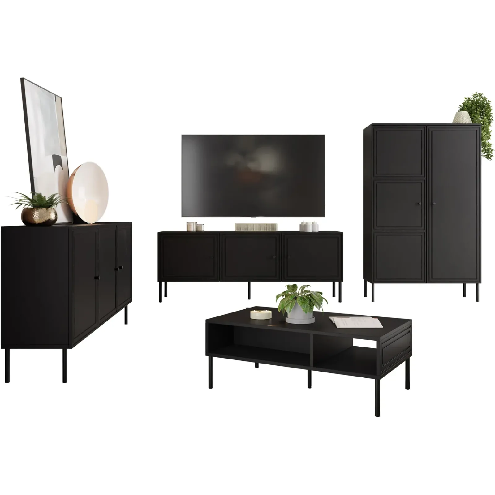 Garnero Arredamenti Set Mobili Soggiorno Completo-Set mobili soggiorno completo Stark 1 Nero Opaco