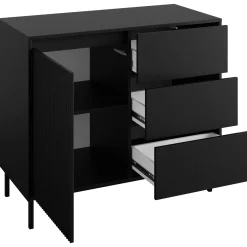 Garnero Arredamenti Set Mobili Soggiorno Completo-Set mobili soggiorno completo design cannettato nero Strike Nero Opaco