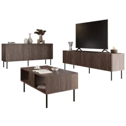Garnero Arredamenti Set Mobili Soggiorno Completo-Set mobili soggiorno completo noce scuro con frontali serigrafati Savanna