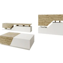 Garnero Arredamenti Set Mobili Soggiorno Completo-Set mobili soggiorno completo rovere bianco Modesta Bianco Opaco - Rovere