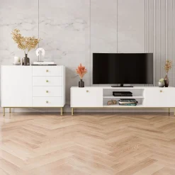 Garnero Arredamenti Set Mobili Soggiorno Completo-Set mobili soggiorno completo con mobile TV e madia Giuggiola Bianco Opaco