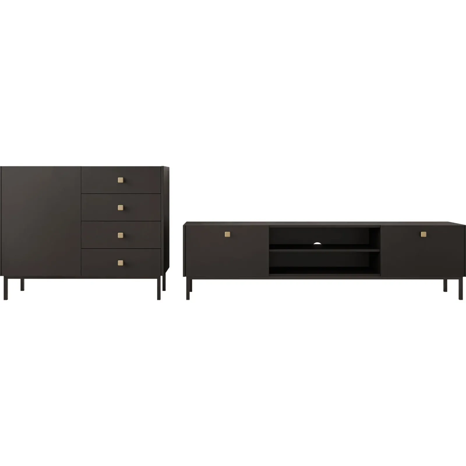 Garnero Arredamenti Set Mobili Soggiorno Completo-Set mobili soggiorno completo con mobile TV e madia Giuggiola Nero Opaco