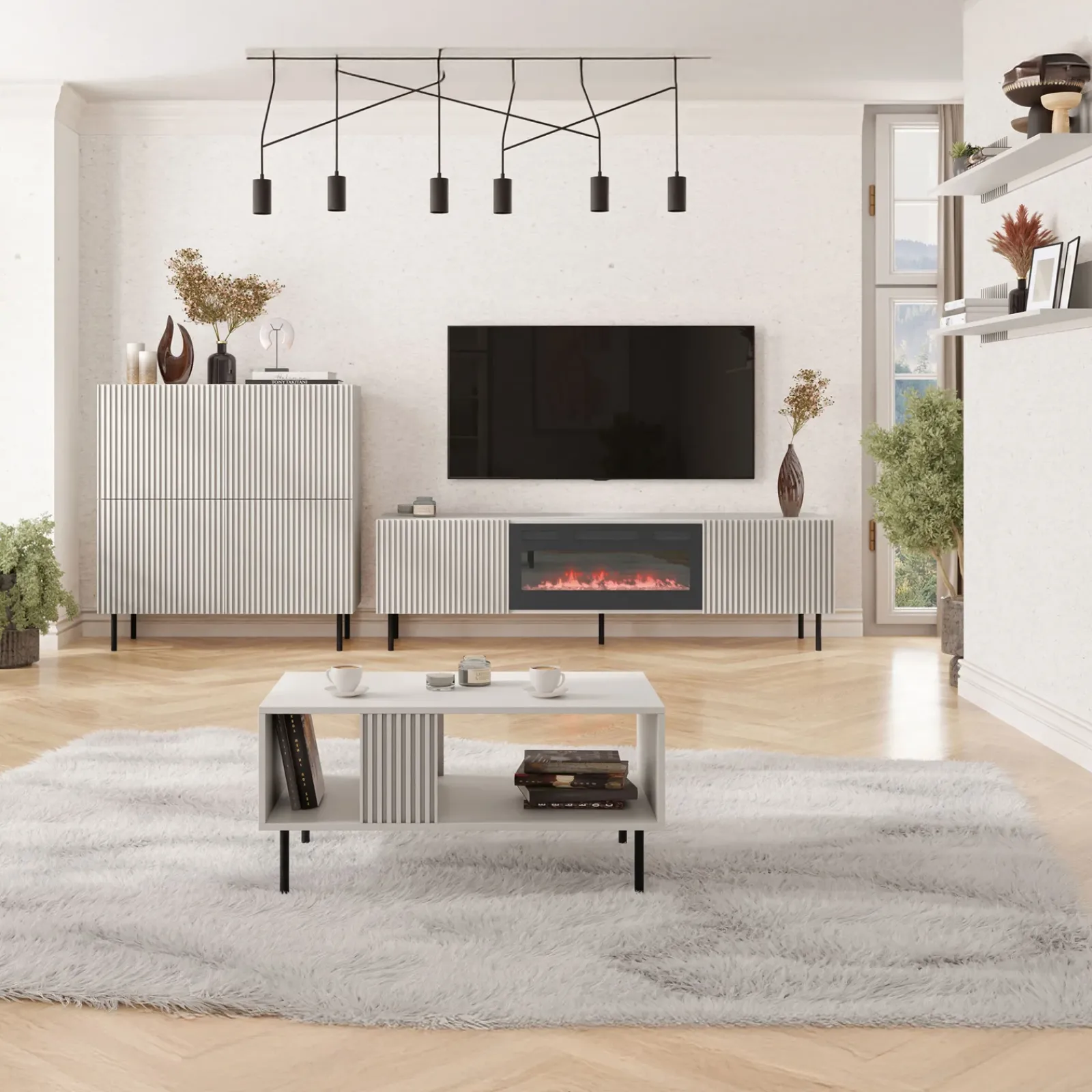 Garnero Arredamenti Set Mobili Soggiorno Completo-Set mobili soggiorno completo con frontali cannettati beige Ziggy 5