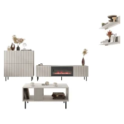 Garnero Arredamenti Set Mobili Soggiorno Completo-Set mobili soggiorno completo con frontali cannettati beige Ziggy 5
