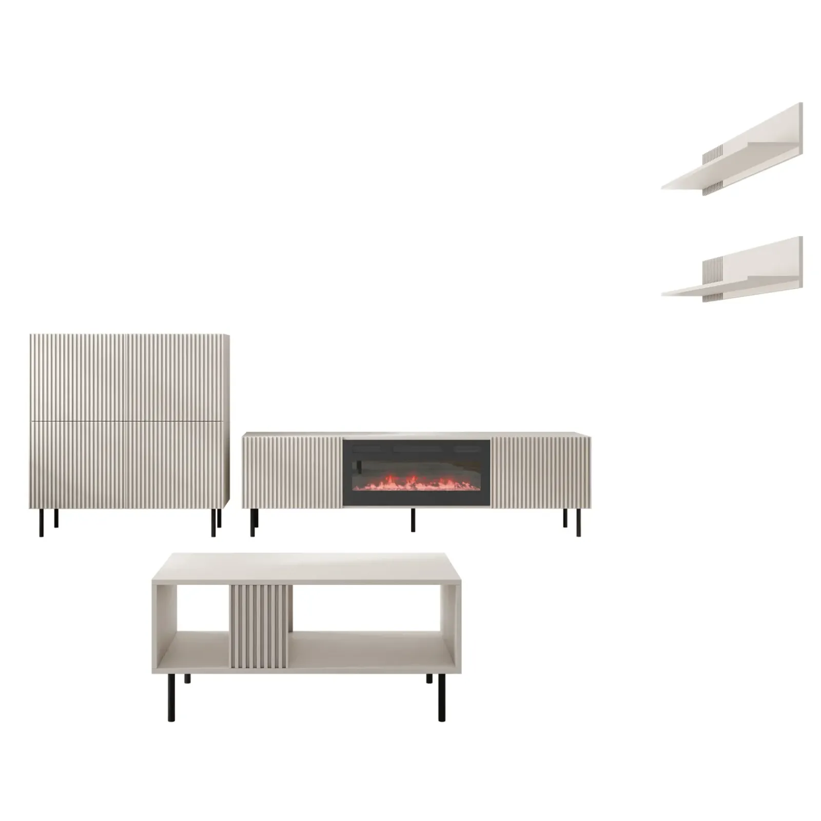 Garnero Arredamenti Set Mobili Soggiorno Completo-Set mobili soggiorno completo con frontali cannettati beige Ziggy 5