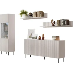 Garnero Arredamenti Set Mobili Soggiorno Completo-Set mobili soggiorno completo con frontali cannettati beige Ziggy 2