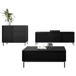 Garnero Arredamenti Set Mobili Soggiorno Completo-Set mobili soggiorno completo design cannettato nero Strike 2 Nero Opaco