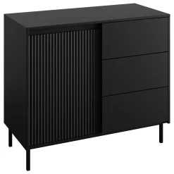 Garnero Arredamenti Set Mobili Soggiorno Completo-Set mobili soggiorno completo design cannettato nero Strike 2 Nero Opaco