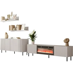 Garnero Arredamenti Set Mobili Soggiorno Completo-Set mobili soggiorno completo con frontali cannettati beige Ziggy 1