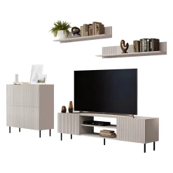 Garnero Arredamenti Set Mobili Soggiorno Completo-Set mobili soggiorno completo con frontali cannettati beige Ziggy 4