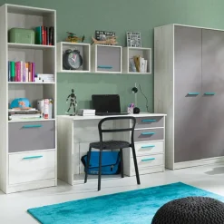 Garnero Arredamenti Armadio Cameretta-Set scrivania+armadio+colonna grigio bianco pino grigio blu Maya Gihome®
