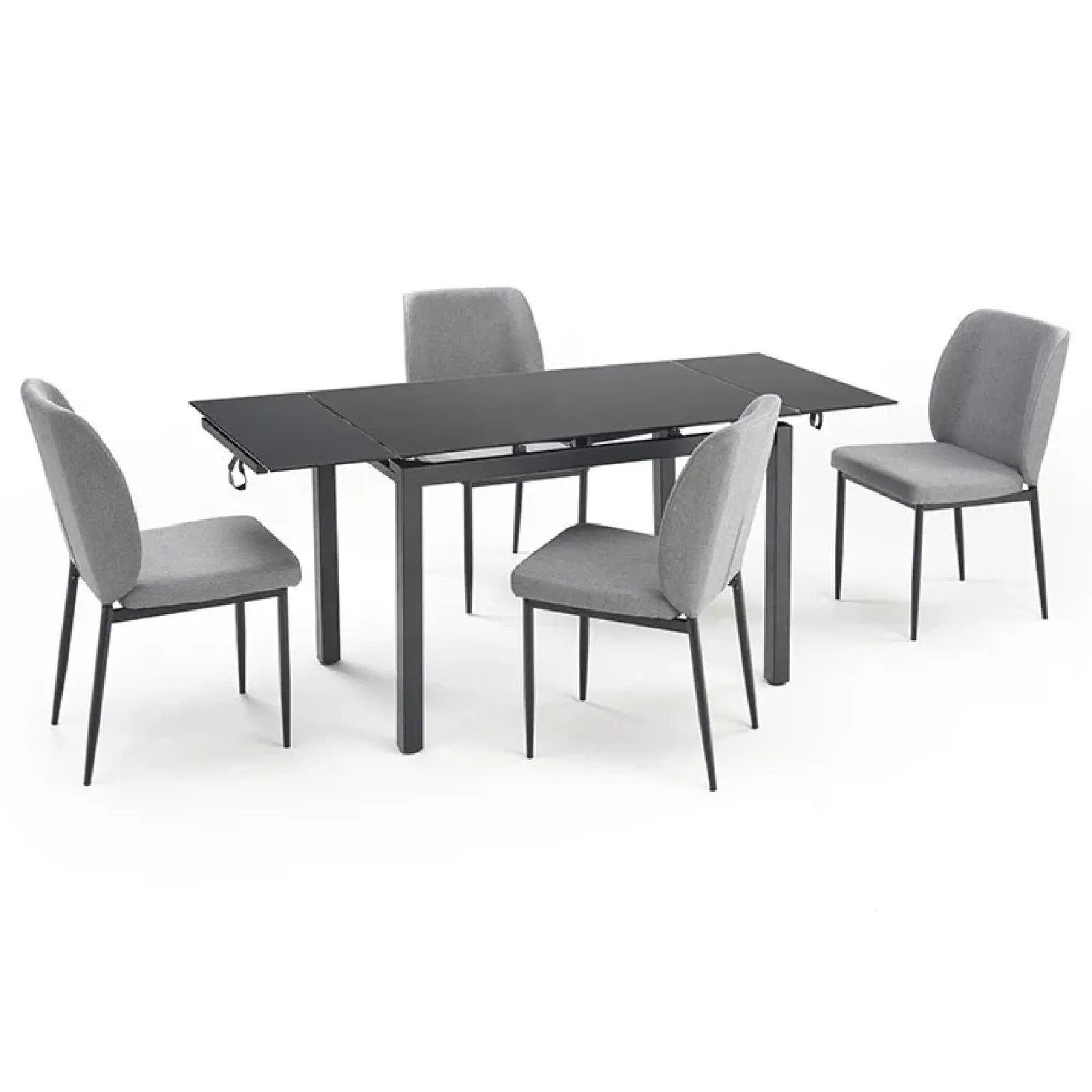 Garnero Arredamenti Set Tavolo Con Sedie|Tavoli Da Pranzo-Set tavolo 110/170cm + 4 sedie imbottite grigio nero Albani