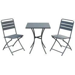 Garnero Arredamenti Set Tavolo E Sedie Da Giardino-Set tavolo da giardino + 2 sedie pieghevoli acciaio antracite Liliana