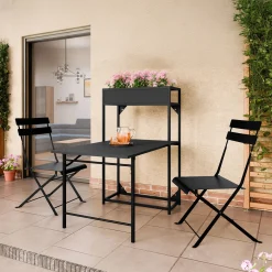 Garnero Arredamenti Set Tavolo E Sedie Da Giardino-Set tavolo da giardino 2 sedie con fioriera Marin Nero