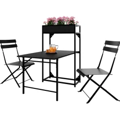 Garnero Arredamenti Set Tavolo E Sedie Da Giardino-Set tavolo da giardino 2 sedie con fioriera Marin Nero