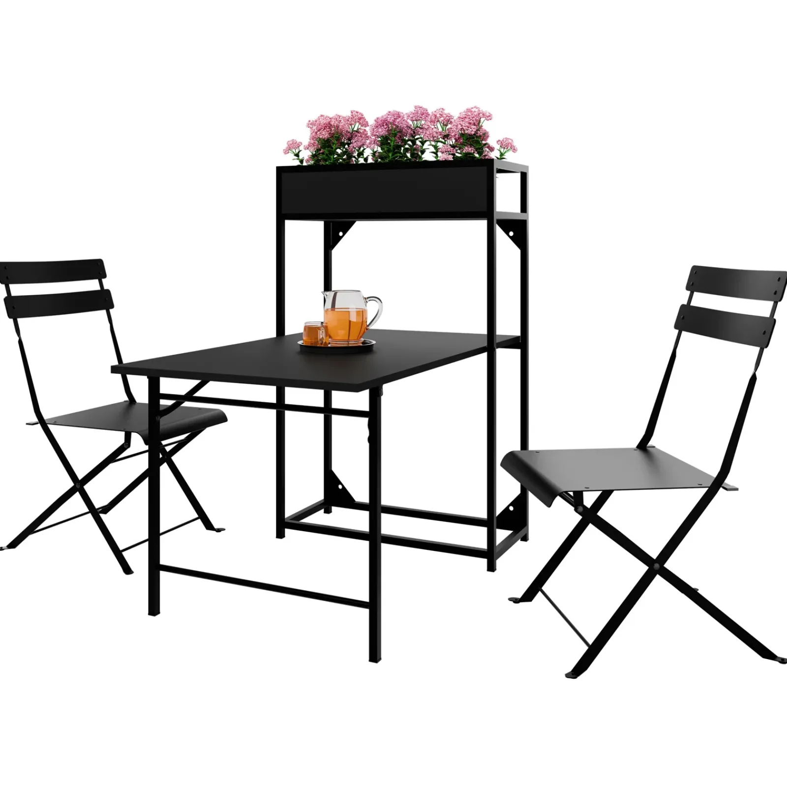 Garnero Arredamenti Set Tavolo E Sedie Da Giardino-Set tavolo da giardino 2 sedie con fioriera Marin Nero