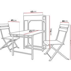 Garnero Arredamenti Set Tavolo E Sedie Da Giardino-Set tavolo da giardino 2 sedie con fioriera Marin Nero