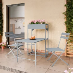 Garnero Arredamenti Set Tavolo E Sedie Da Giardino-Set tavolo da giardino 2 sedie con fioriera Marin Grigio