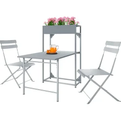 Garnero Arredamenti Set Tavolo E Sedie Da Giardino-Set tavolo da giardino 2 sedie con fioriera Marin Grigio